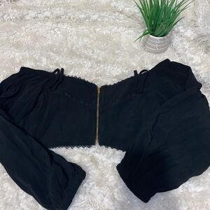 Oliviaceous top crop Med back zip balloon sleeve summer black 72